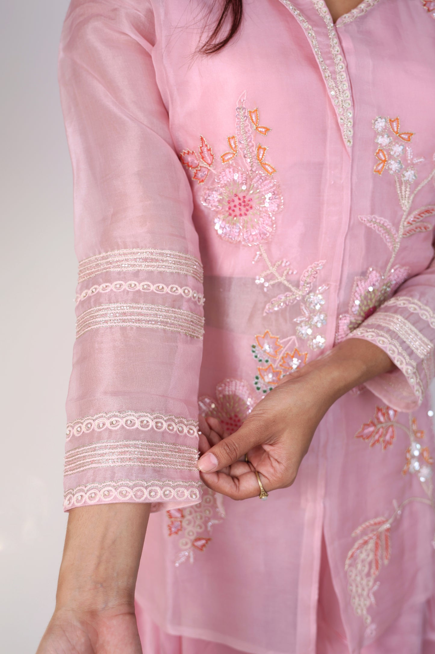 Elegant Sage Pink Embroidered Cord-Set