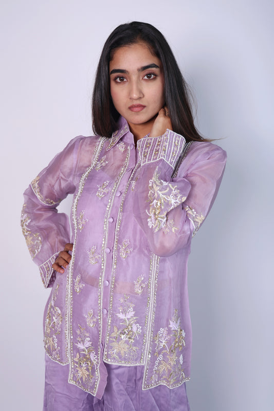 Elegant Sage Orchid Embroidered Cord-Set