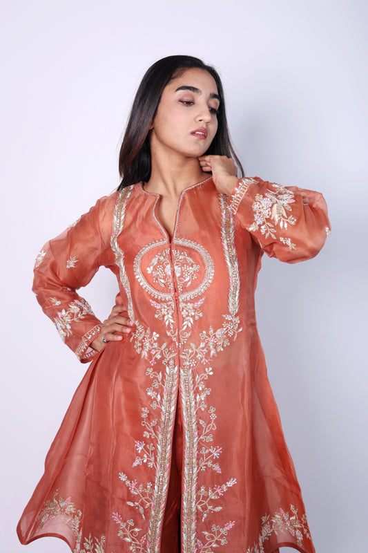 Elegant Rust Hand Embroidered Cord-Set