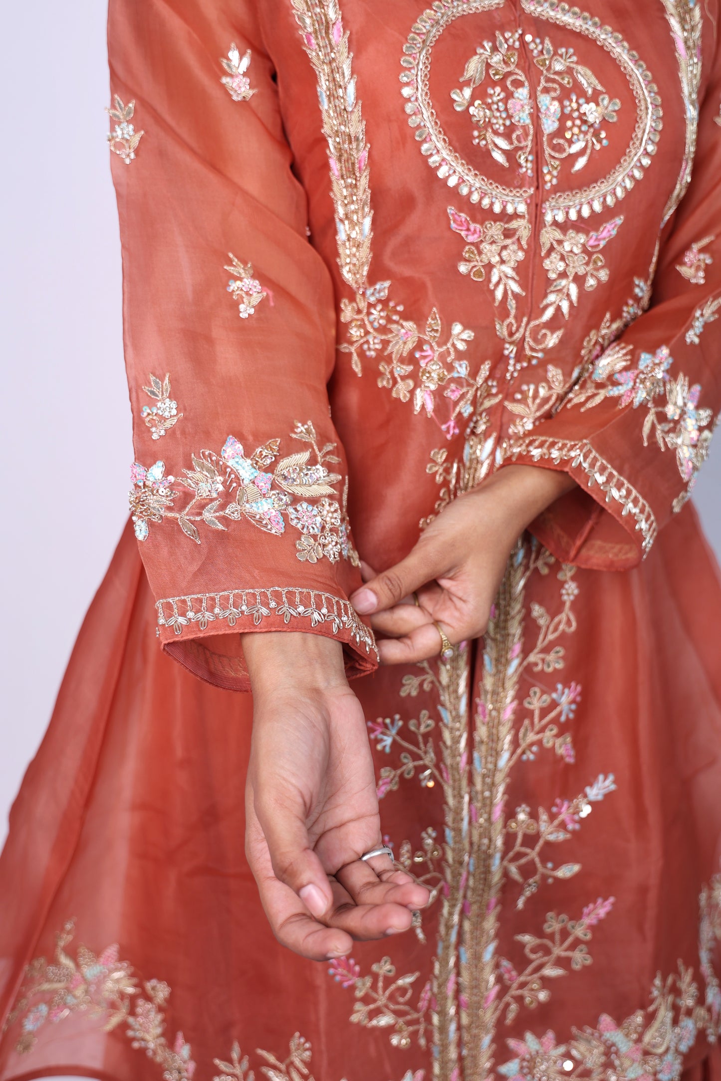 Elegant Rust Hand Embroidered Cord-Set