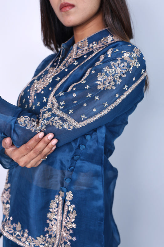 Elegant BLUE Hand Embroidered Cord-Set