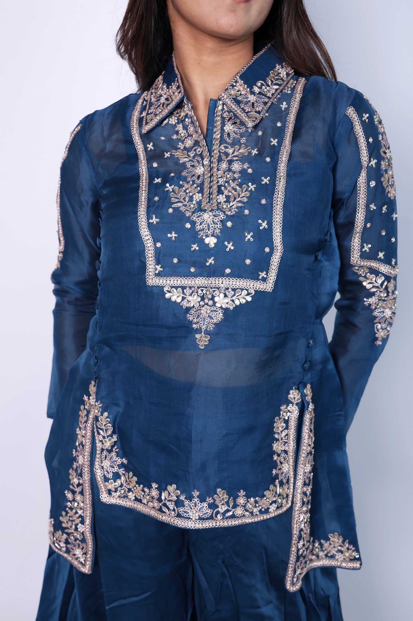 Elegant BLUE Hand Embroidered Cord-Set