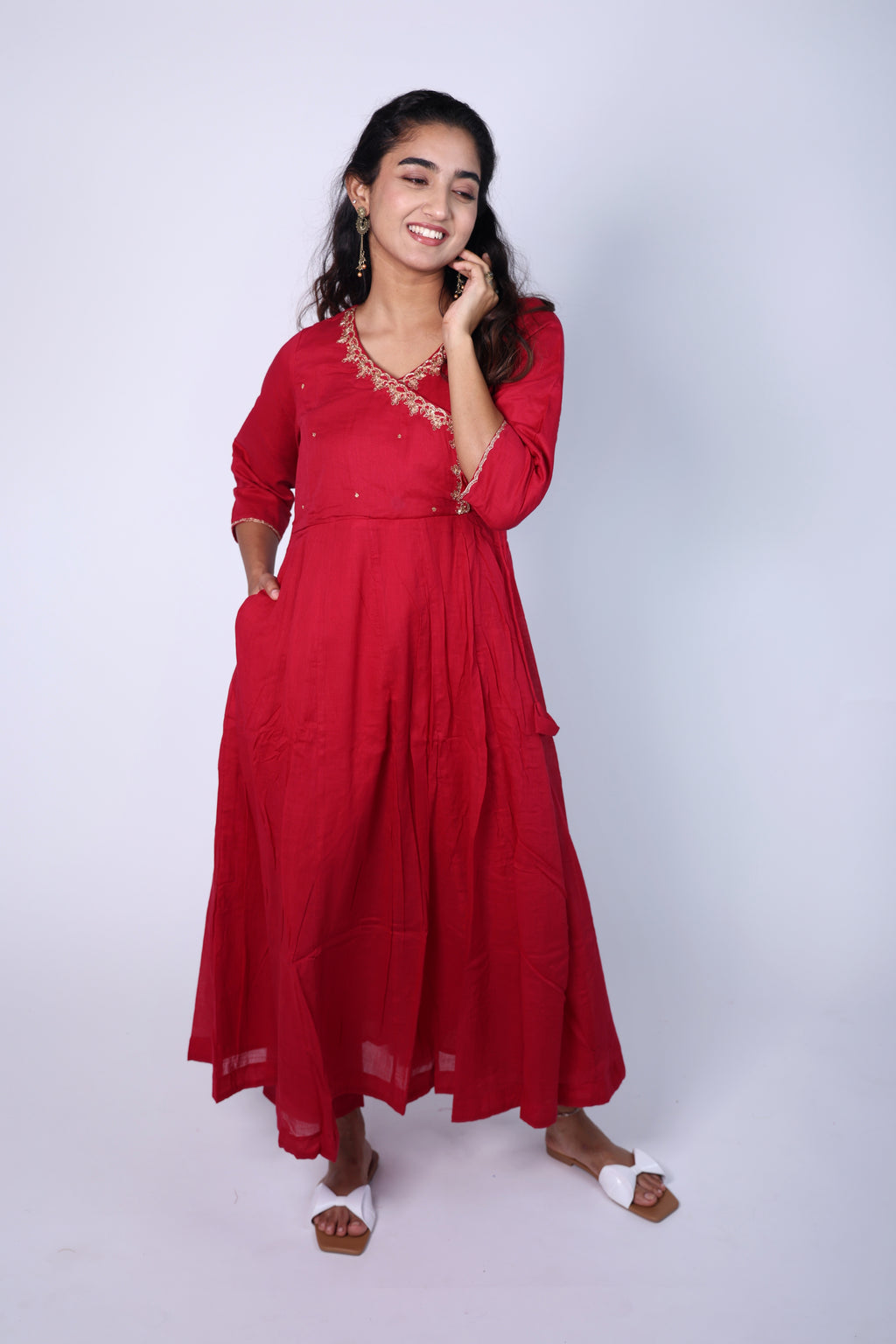Elegant Red  3-piece Kurti Set
