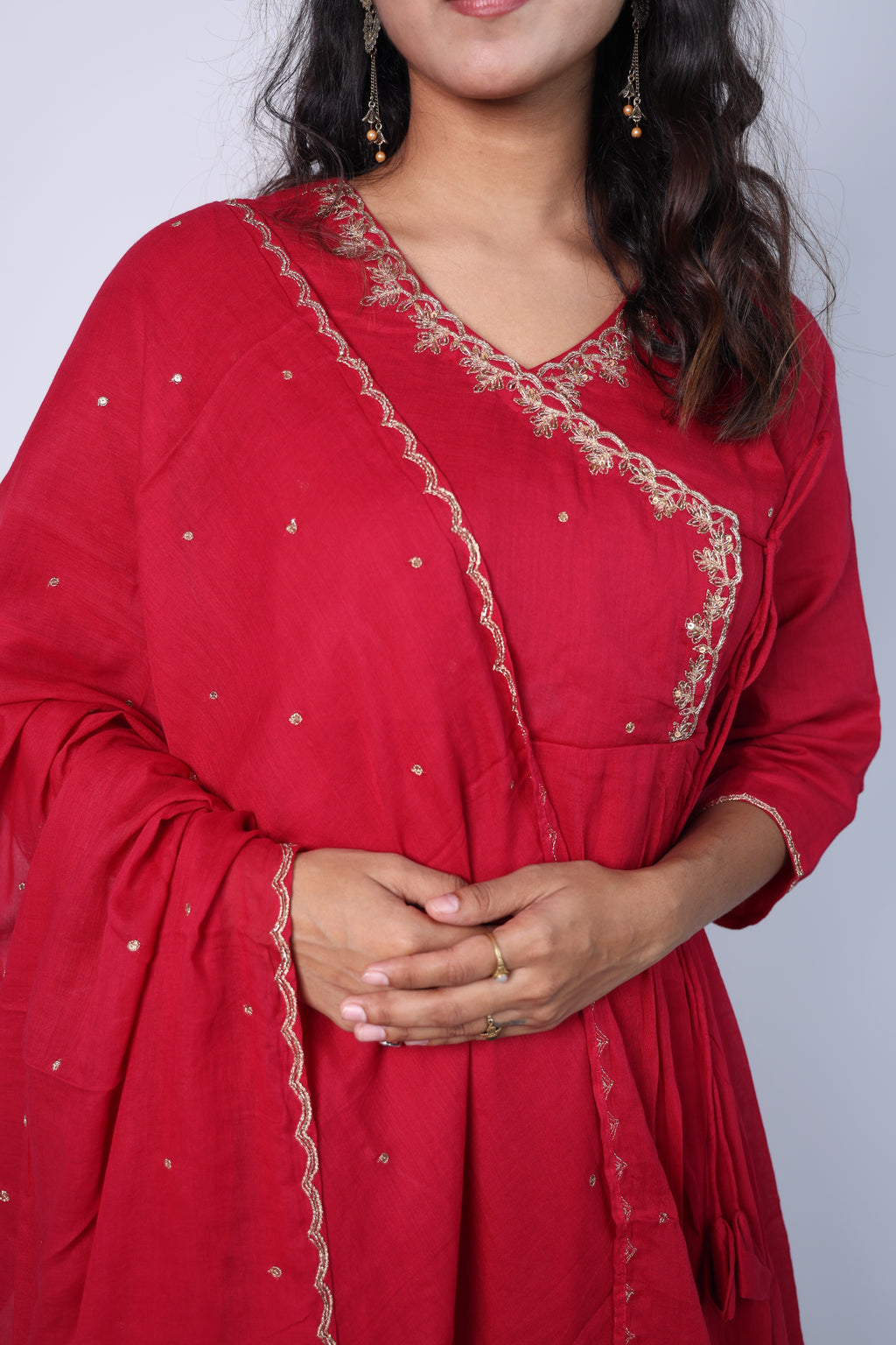 Elegant Red  3-piece Kurti Set