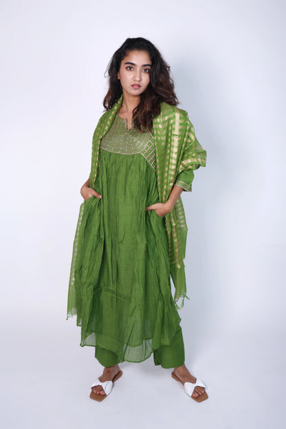 Stylish Green 3-piece Kurti Set