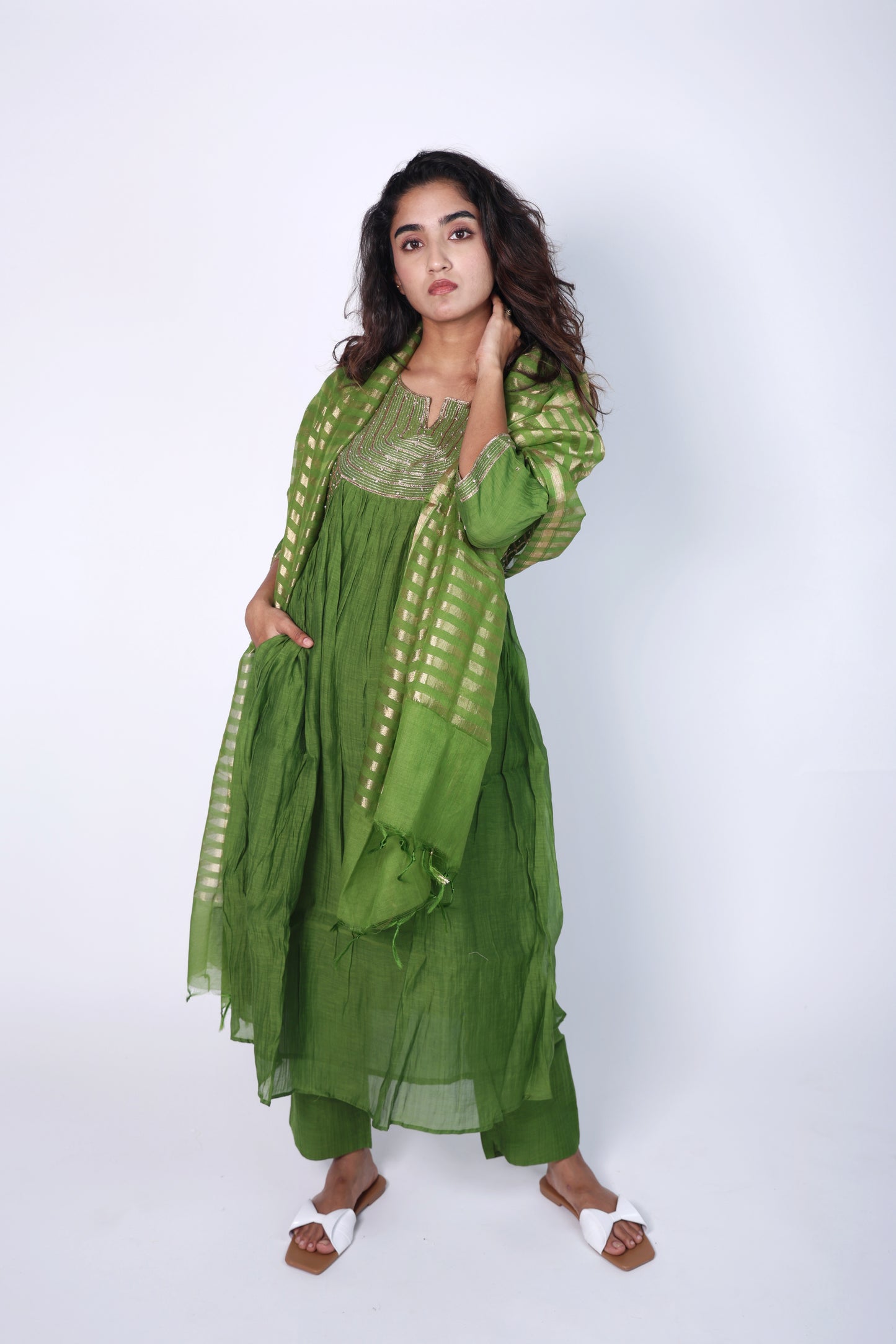 Stylish Green 3-piece Kurti Set