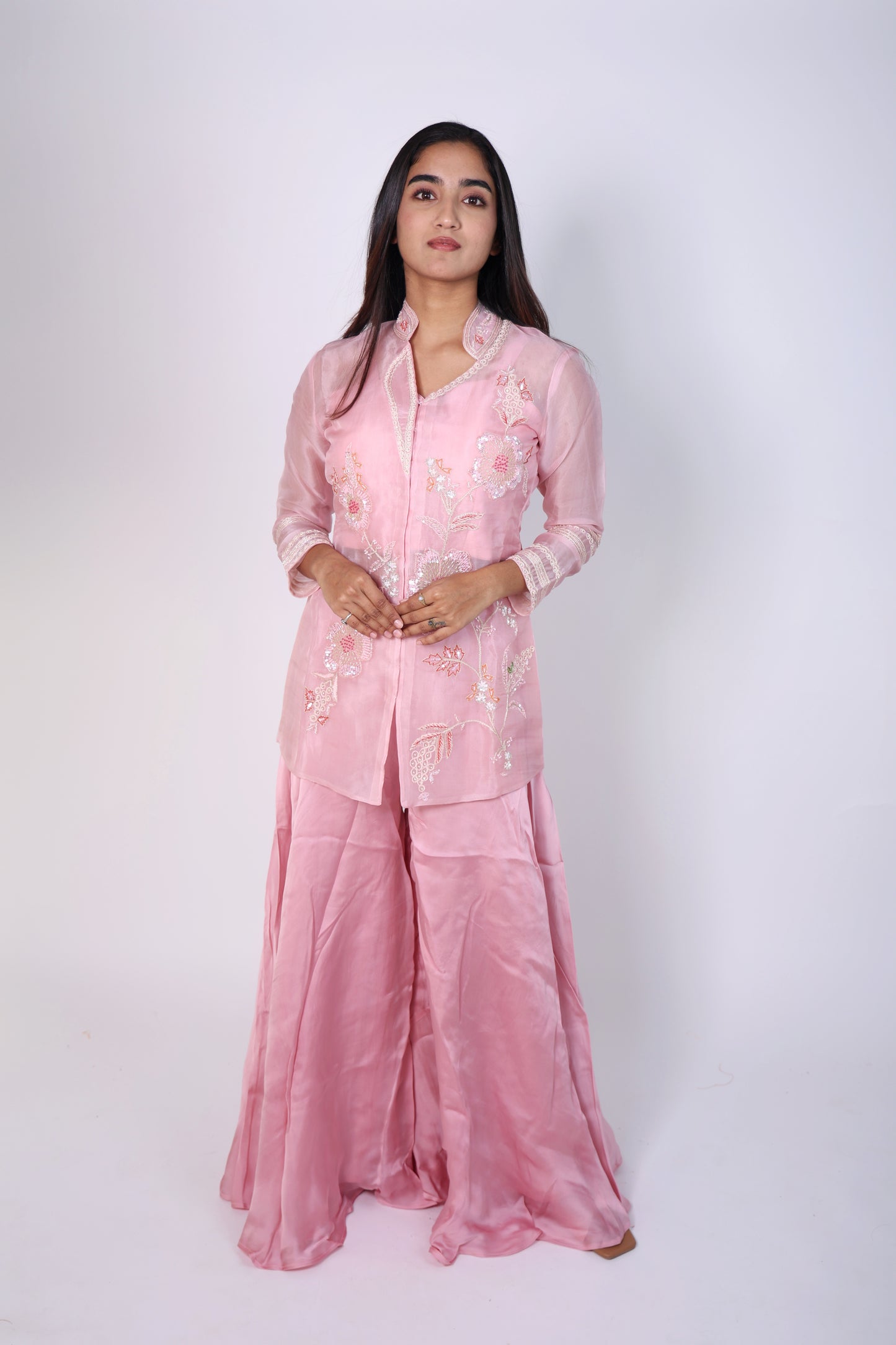 Elegant Sage Pink Embroidered Cord-Set