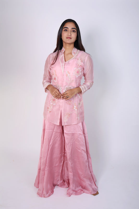 Elegant Sage Pink Embroidered Cord-Set