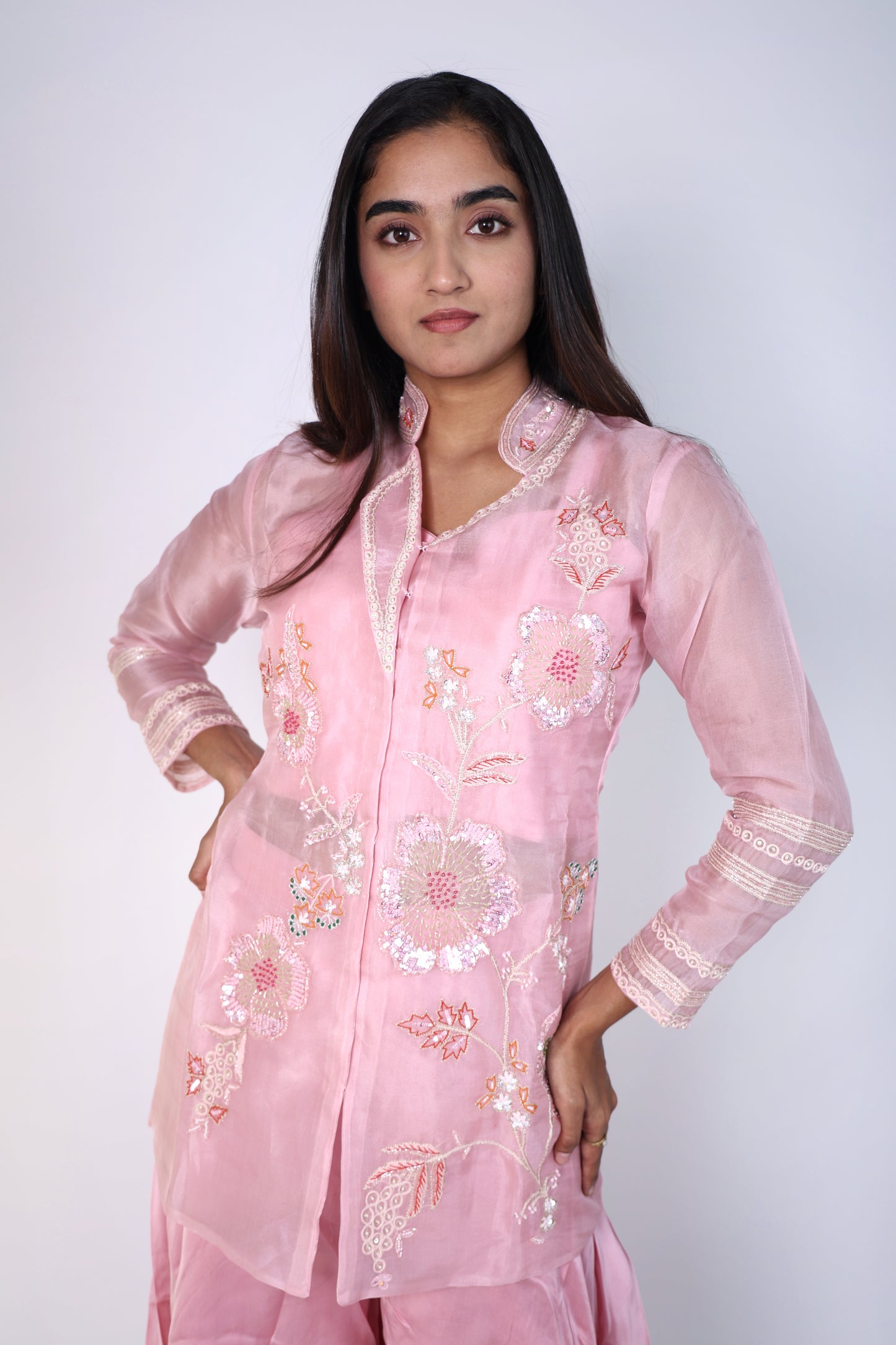 Elegant Sage Pink Embroidered Cord-Set