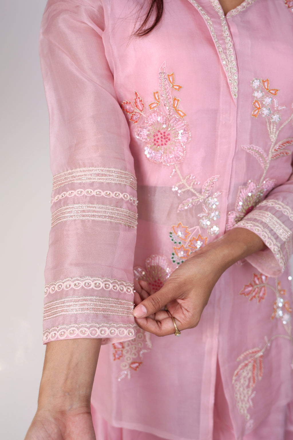 Elegant Sage Pink Embroidered Cord-Set