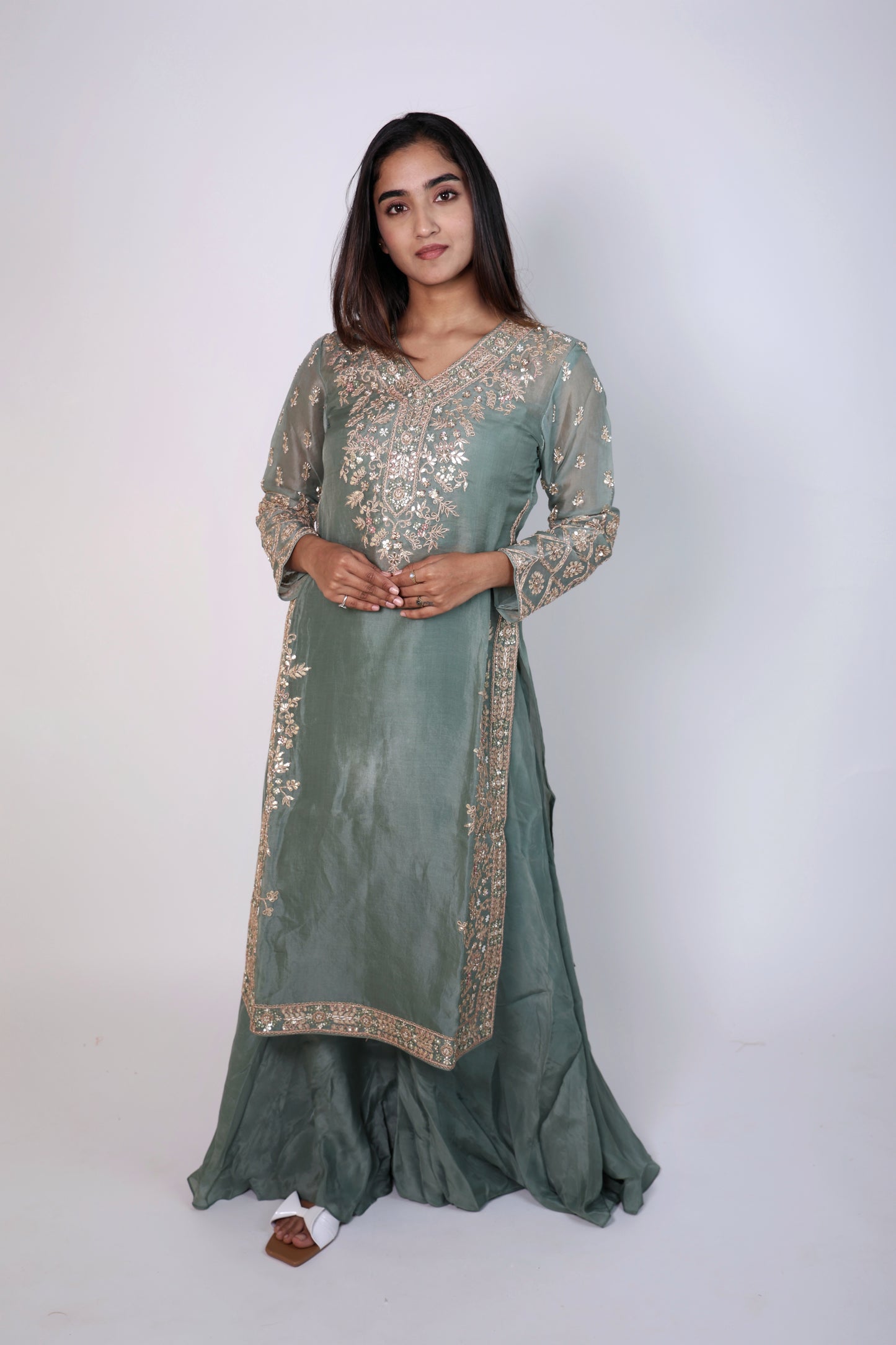 Elegant Sage Green Embroidered Cord-Set