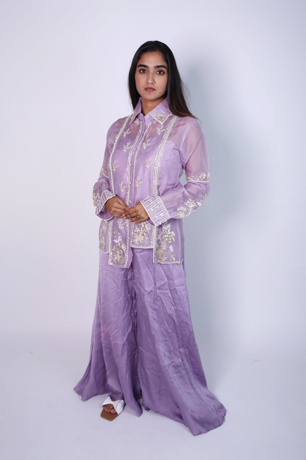 Elegant Sage  Orchid Embroidered Cord-Set