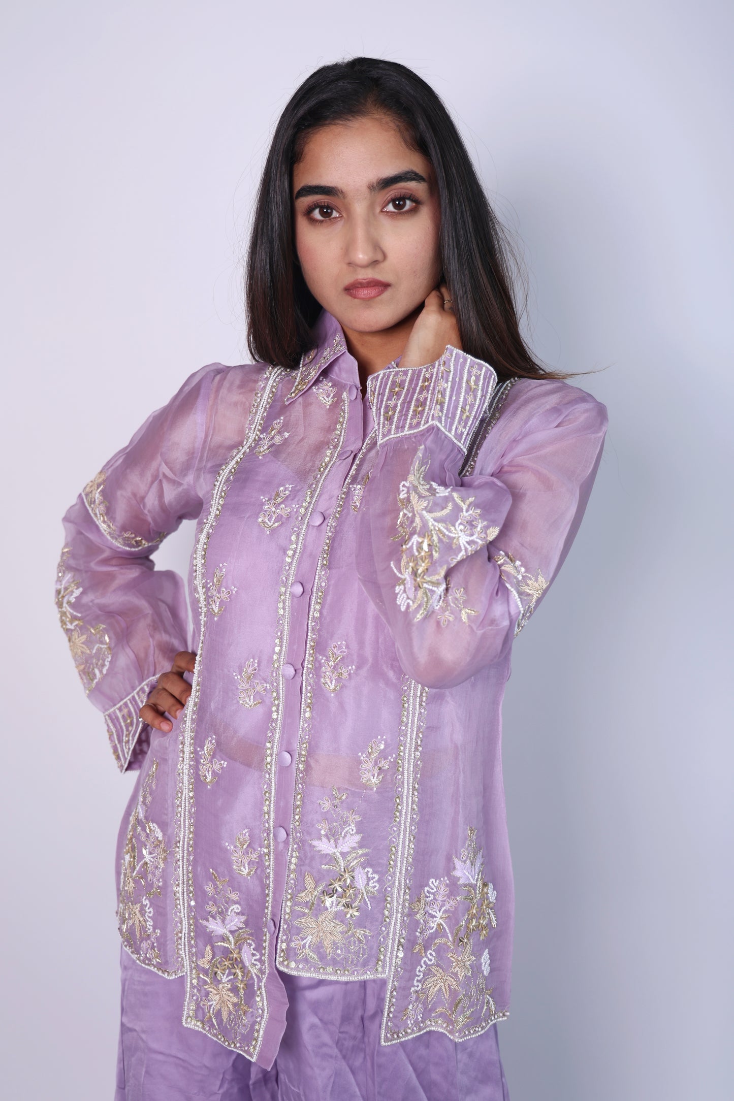 Elegant Sage  Orchid Embroidered Cord-Set