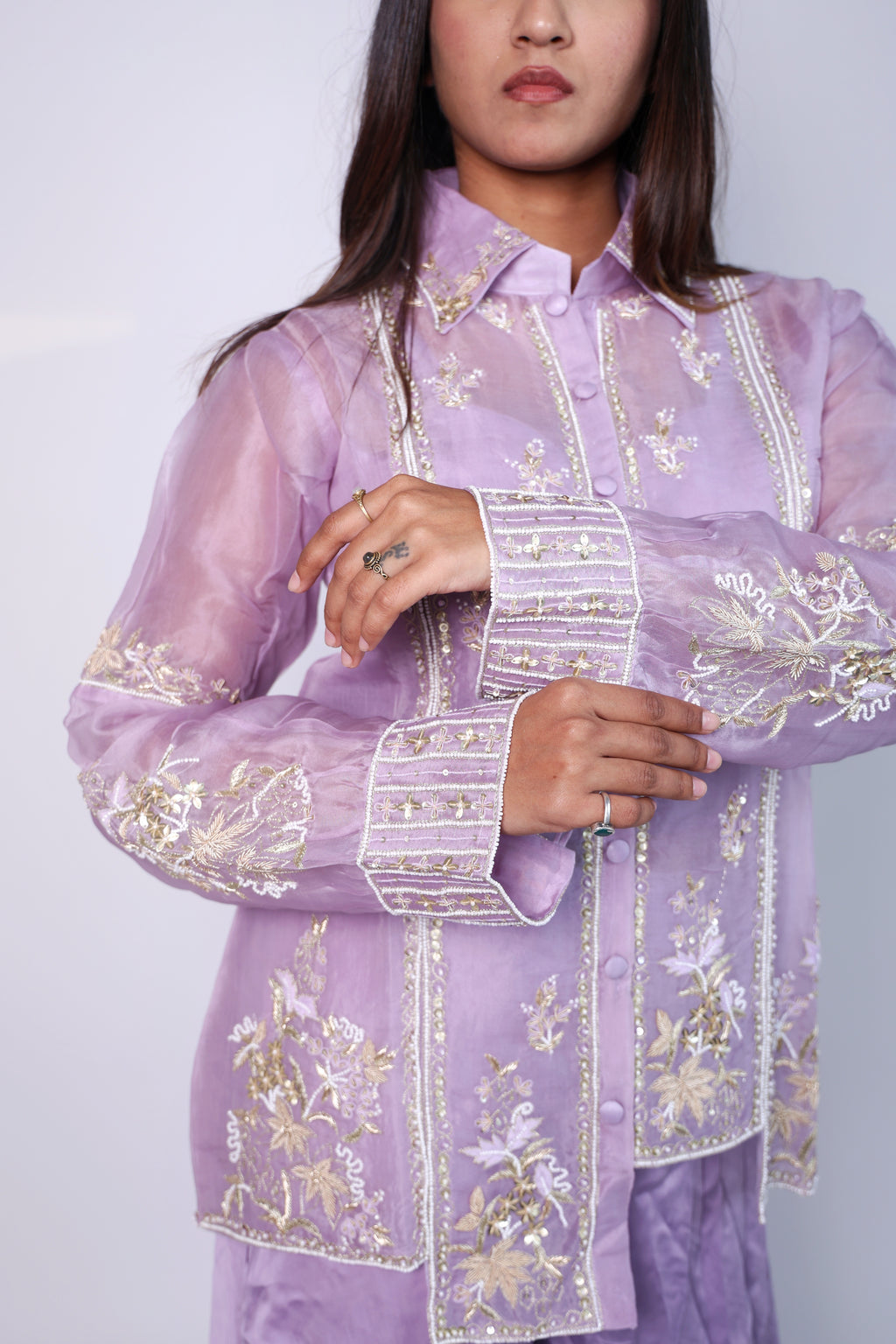 Elegant Sage  Orchid Embroidered Cord-Set