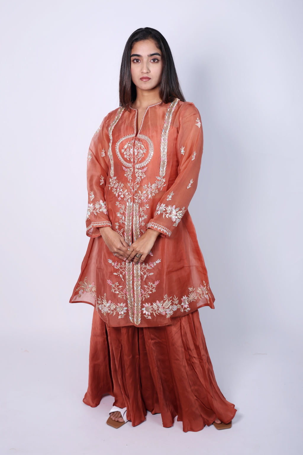 Elegant   Rust Hand Embroidered Cord-Set