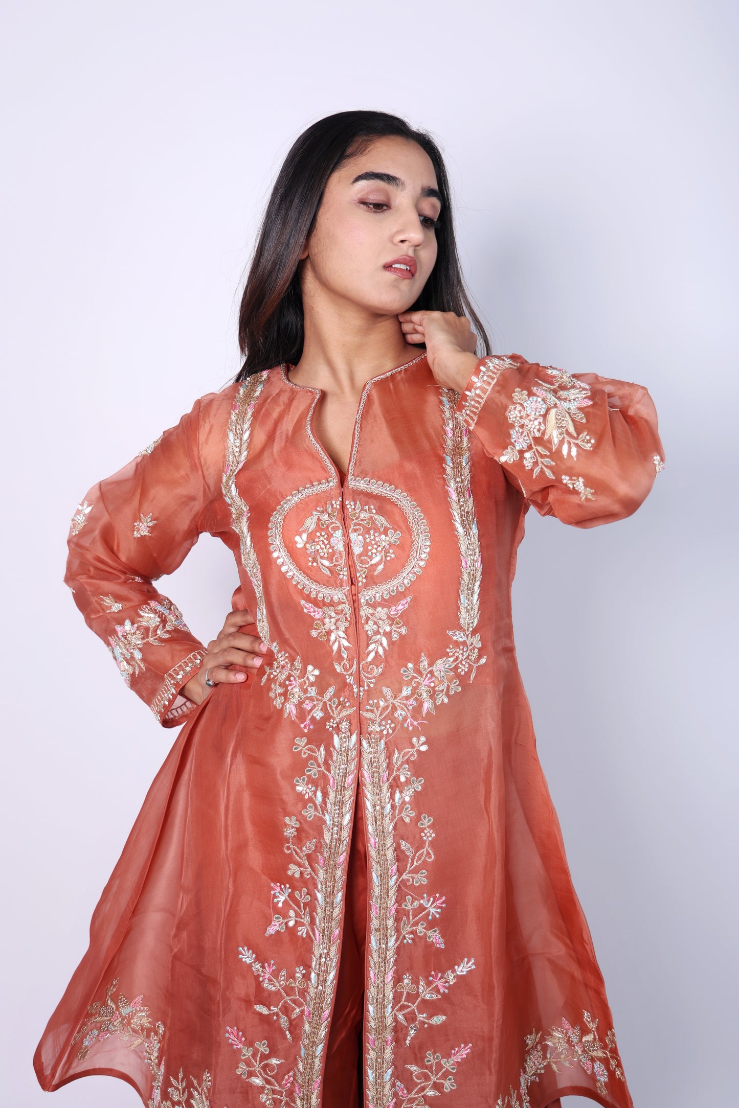 Elegant   Rust Hand Embroidered Cord-Set