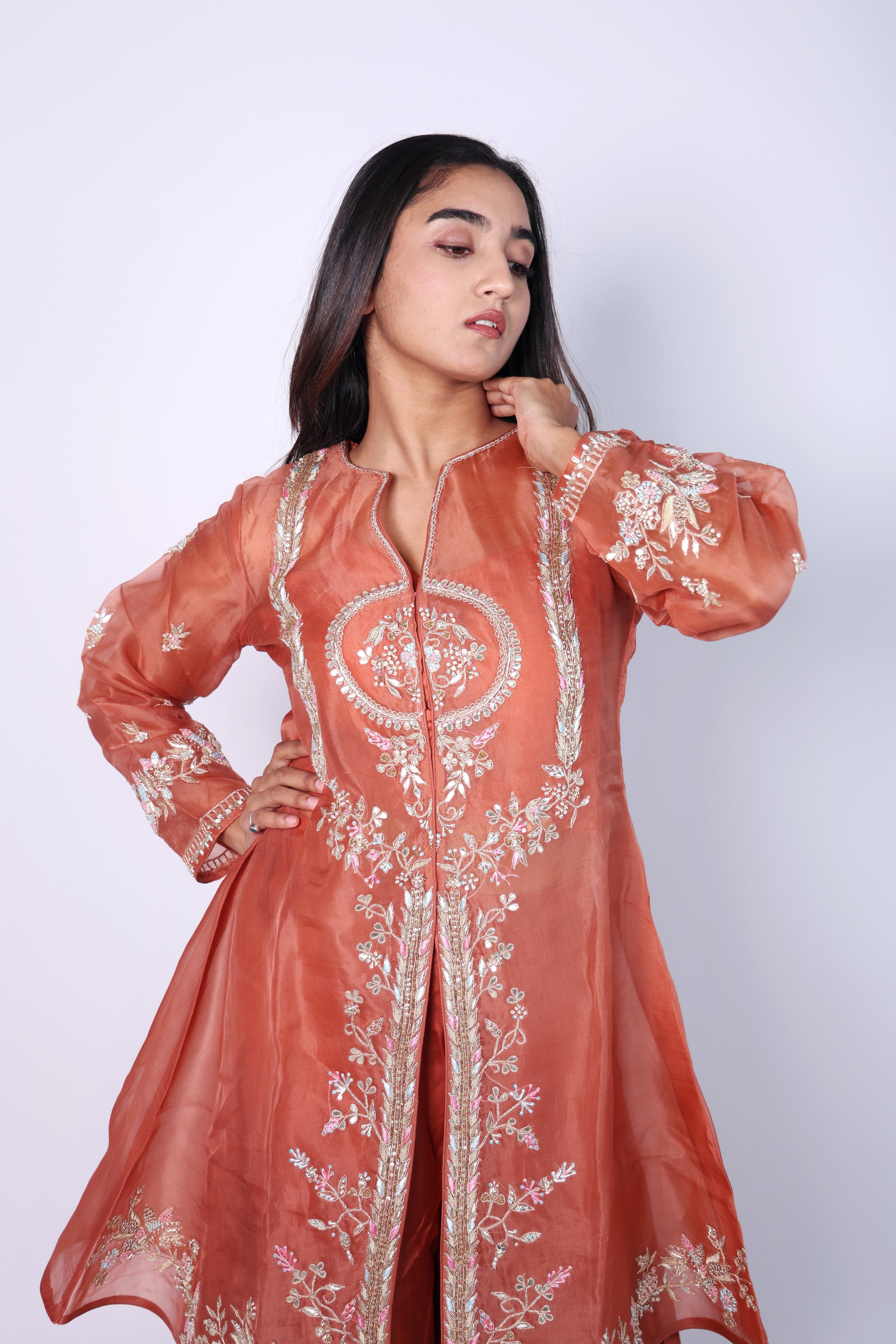 Elegant   Rust Hand Embroidered Cord-Set