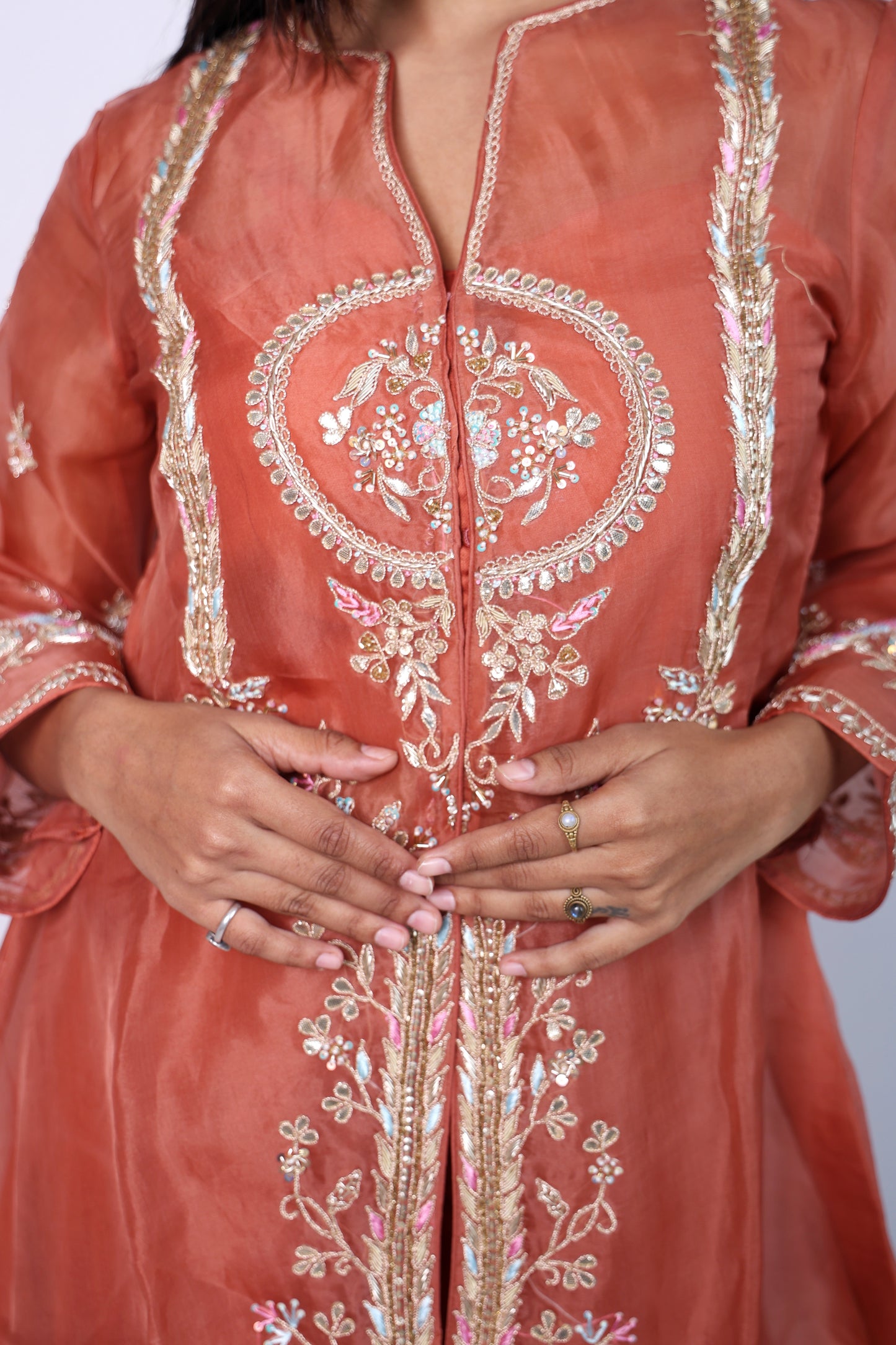 Elegant   Rust Hand Embroidered Cord-Set