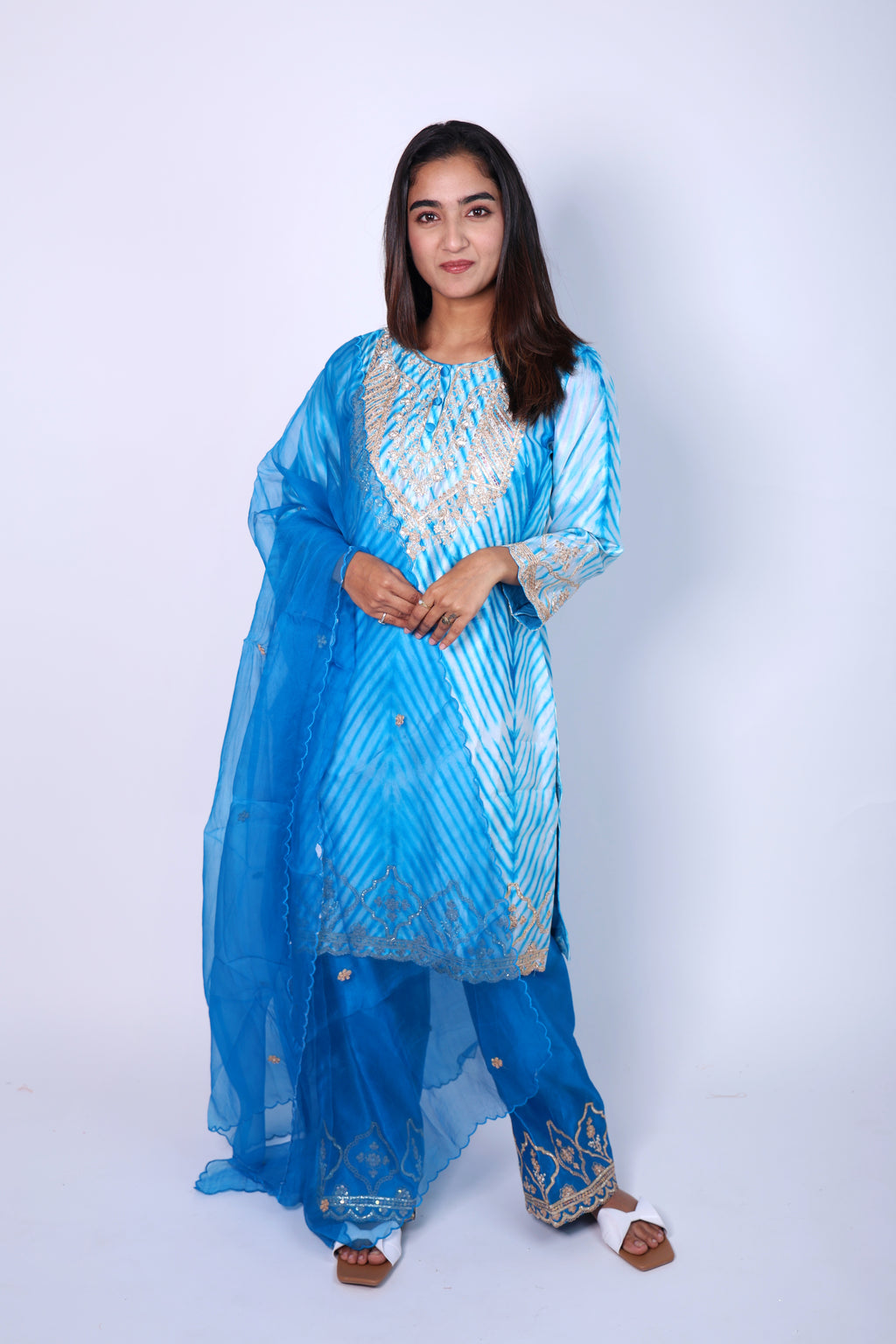 Elegant Indigo  Hand Embroidered Cord-Set