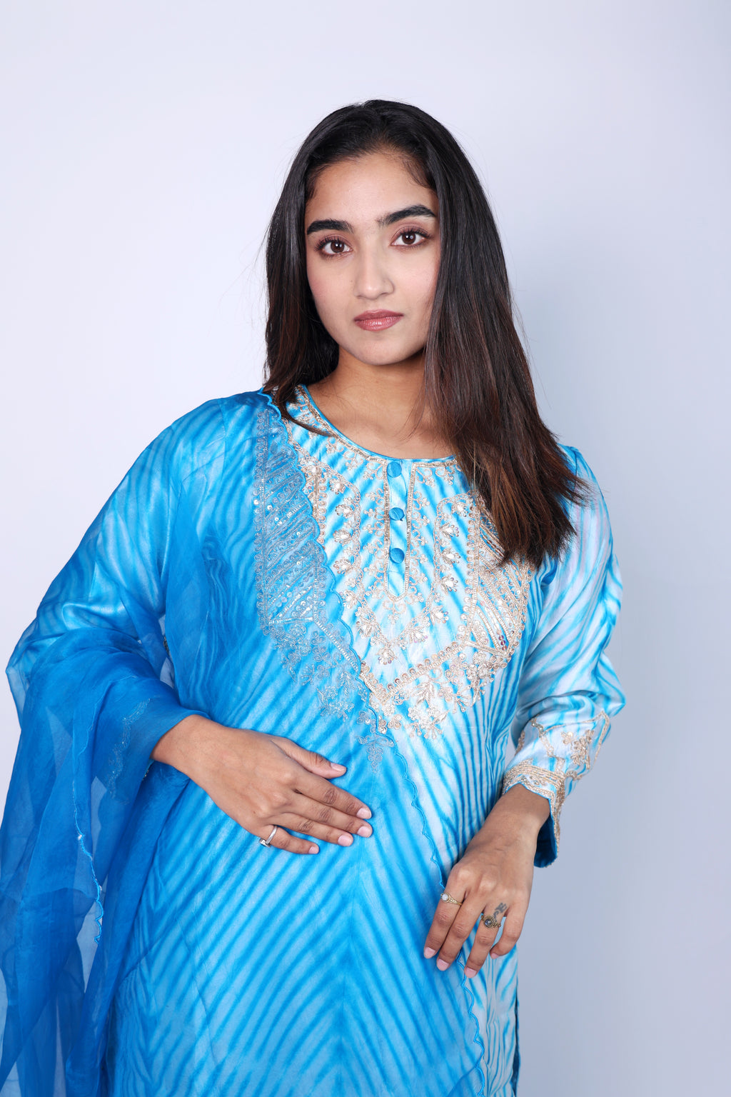 Elegant Indigo  Hand Embroidered Cord-Set