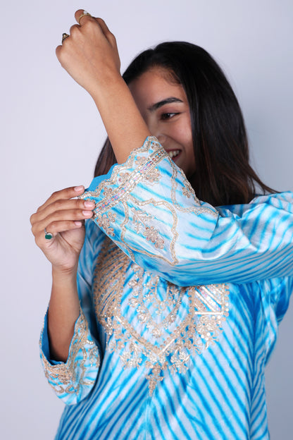 Elegant Indigo  Hand Embroidered Cord-Set