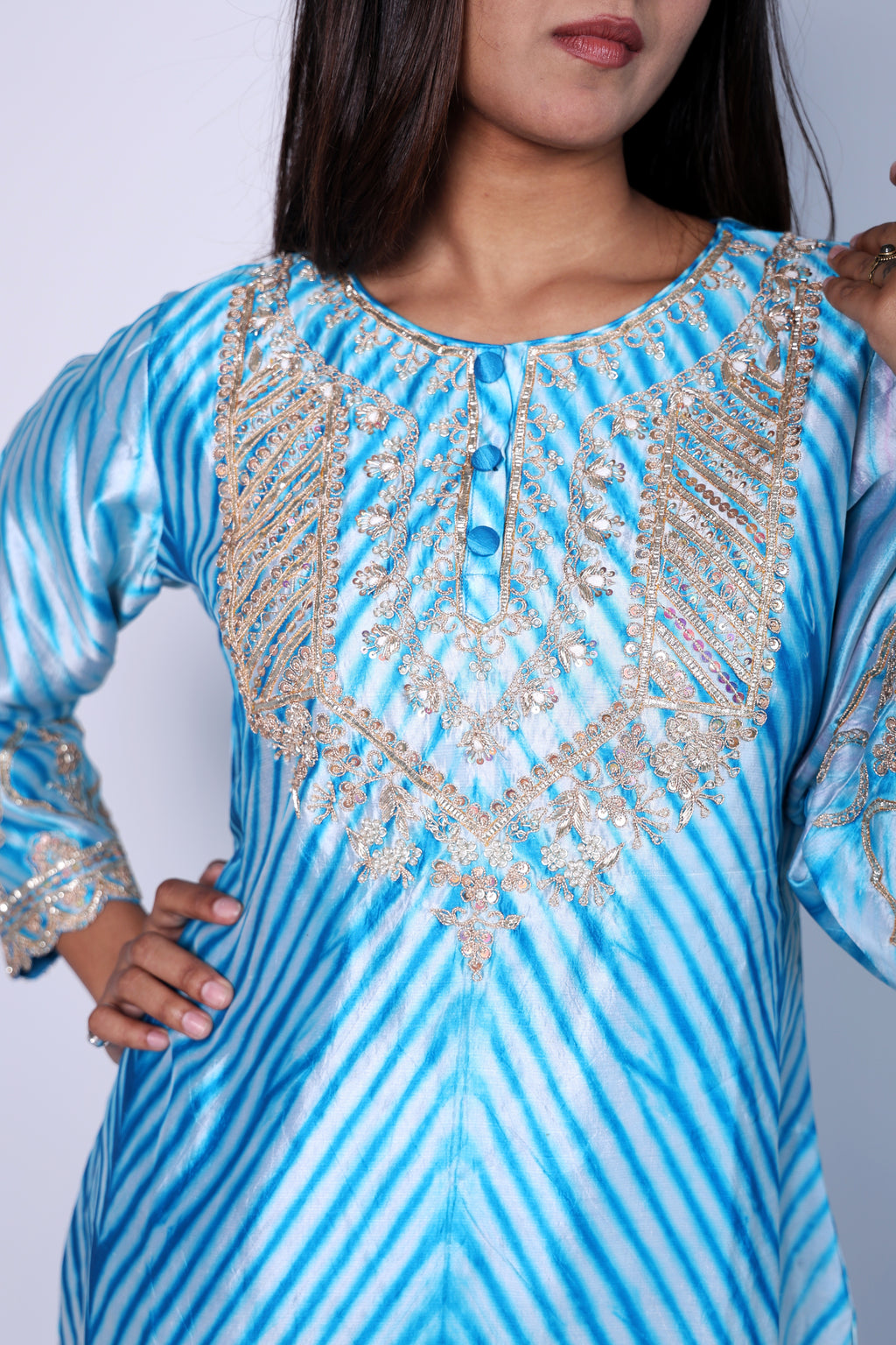 Elegant Indigo  Hand Embroidered Cord-Set