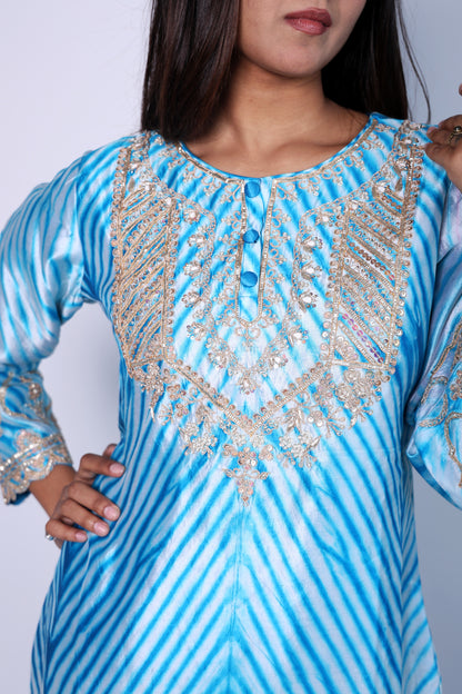 Elegant Indigo  Hand Embroidered Cord-Set