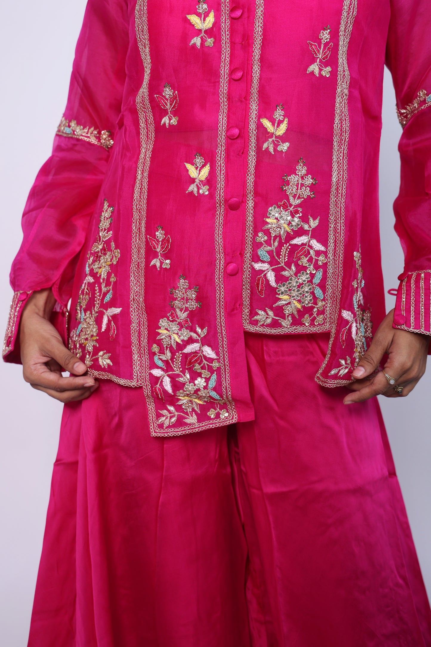 Elegant Sage Dark Pink Embroidered Cord-Set