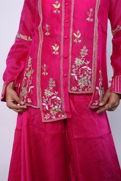 Elegant Sage Dark Pink Embroidered Cord-Set