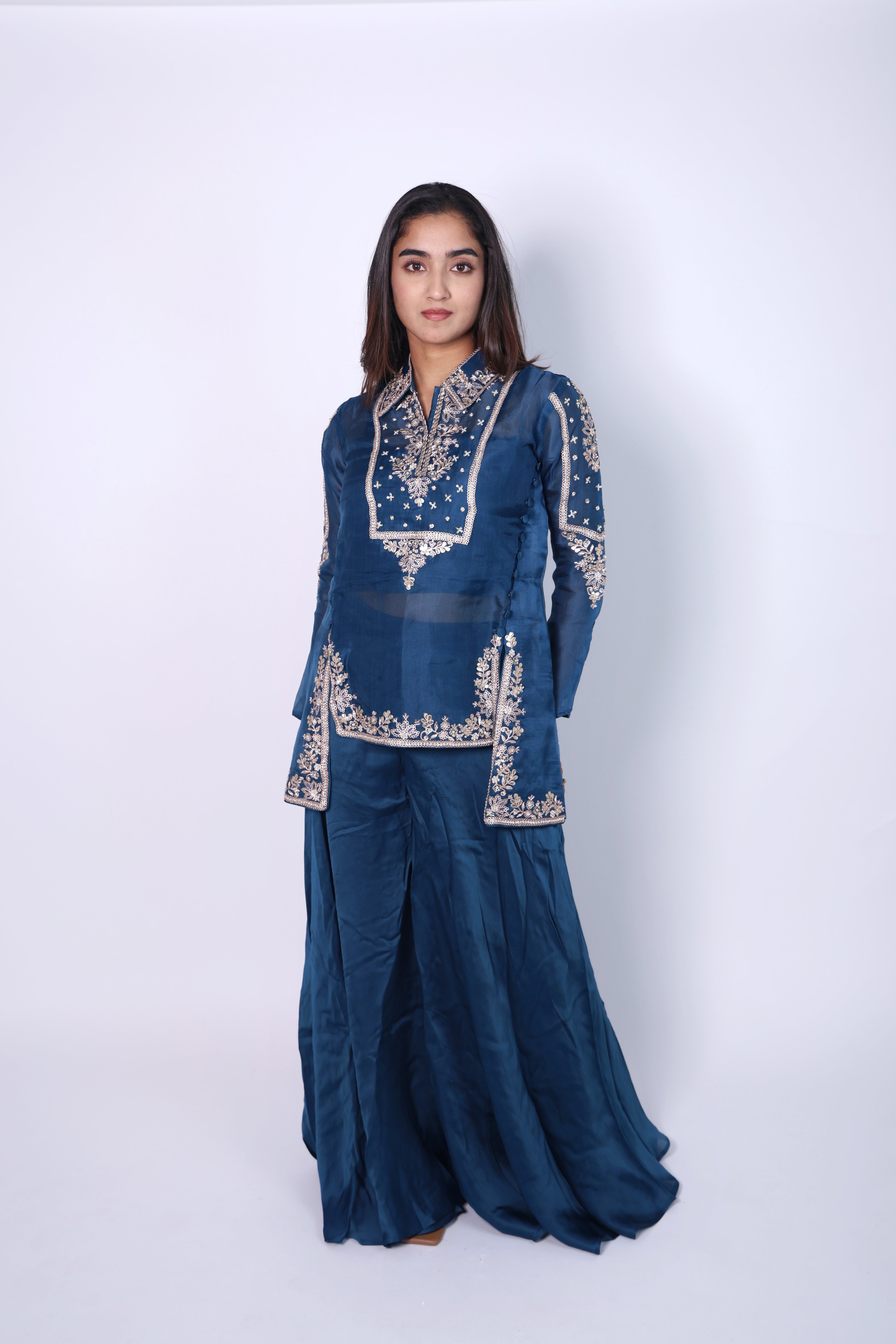 Elegant    BLUE  Hand Embroidered Cord-Set