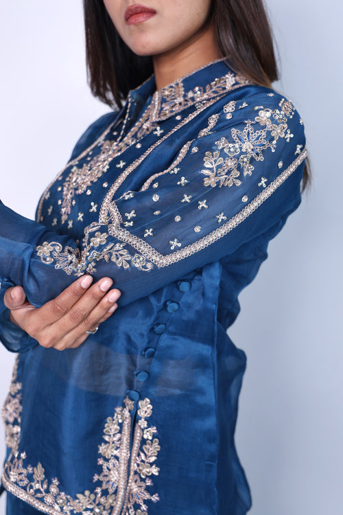 Elegant    BLUE  Hand Embroidered Cord-Set